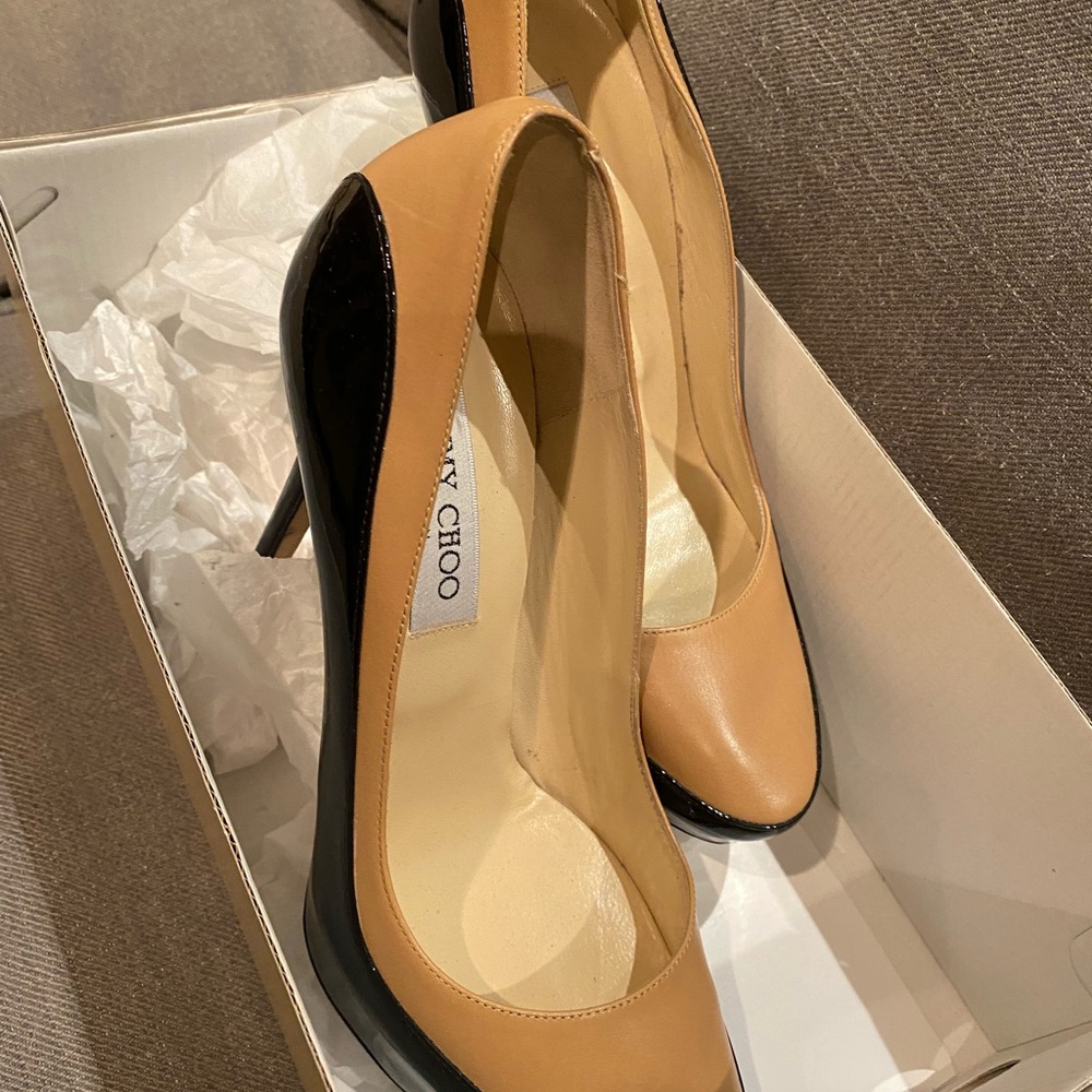 💅🏻💖Jimmy Choo Sepia Two Tone Nude & Black Patent Heels - Picture 13 of 13